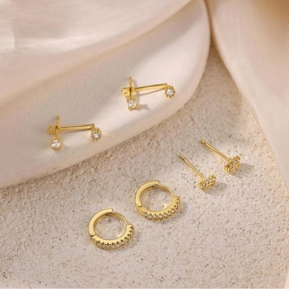 Swarovski Elegant Solid Silver 14K Gold Plated 3-Earring Set (One Ear Only) - Picture 4 of 8